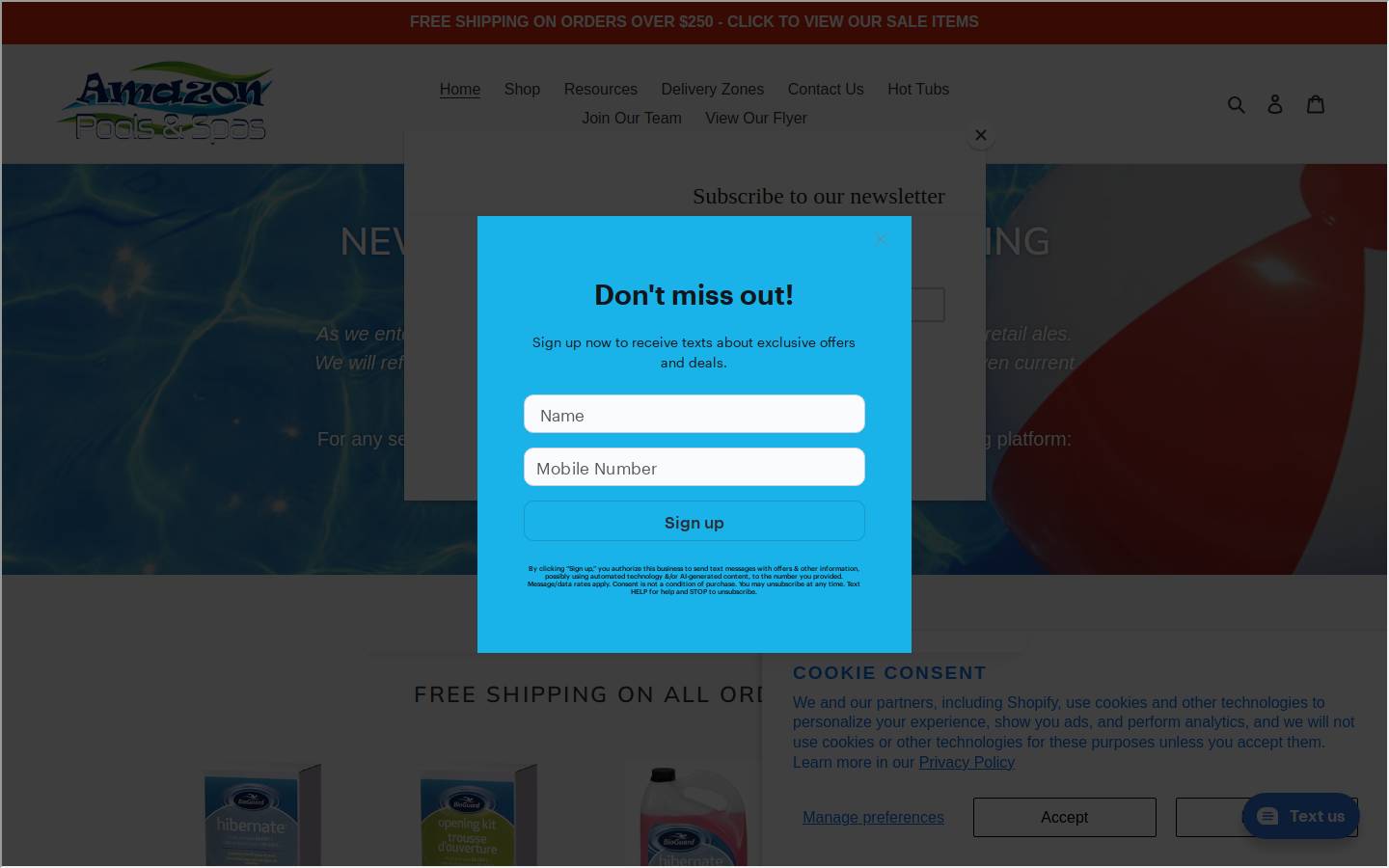 poolsandspasfredericton.ca homepage screenshot
