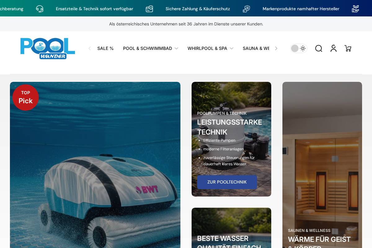 poolwunder.com homepage screenshot