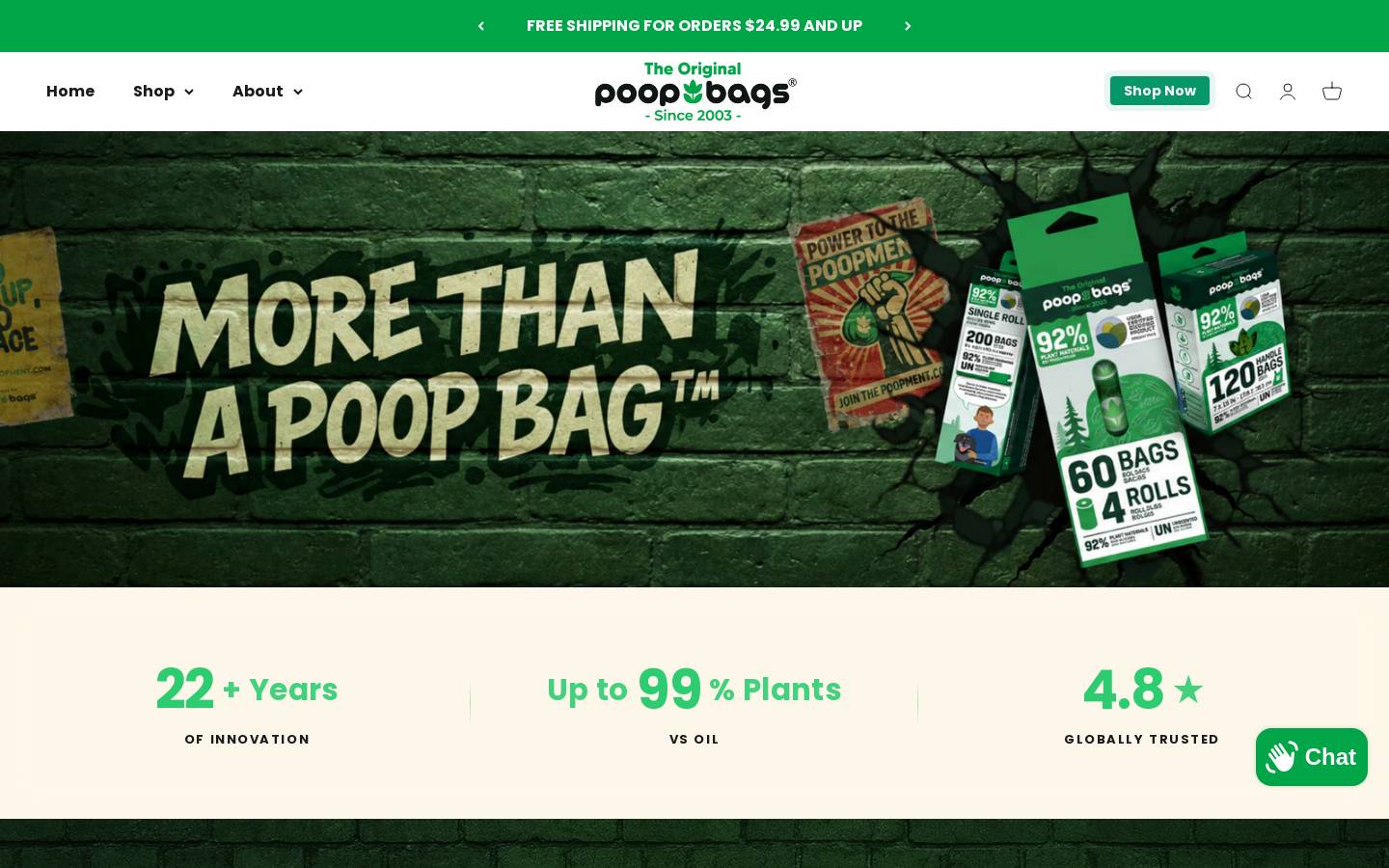 Poop Bags homepage screenshot