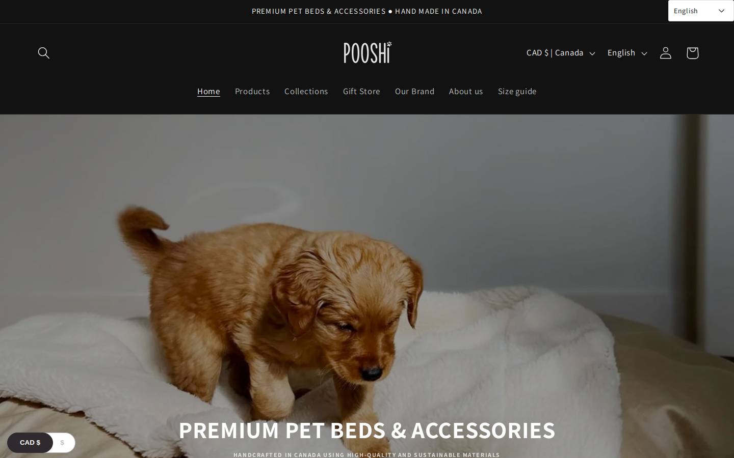 pooshi.ca homepage screenshot