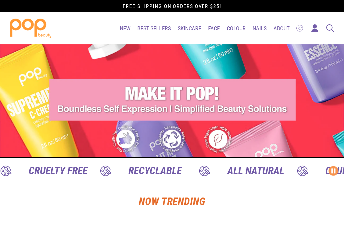 Pop Beauty homepage screenshot