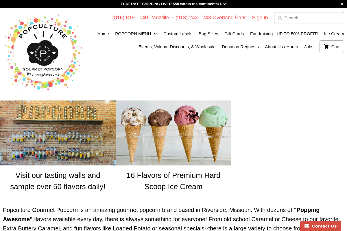 Popculture Gourmet Popcorn homepage screenshot