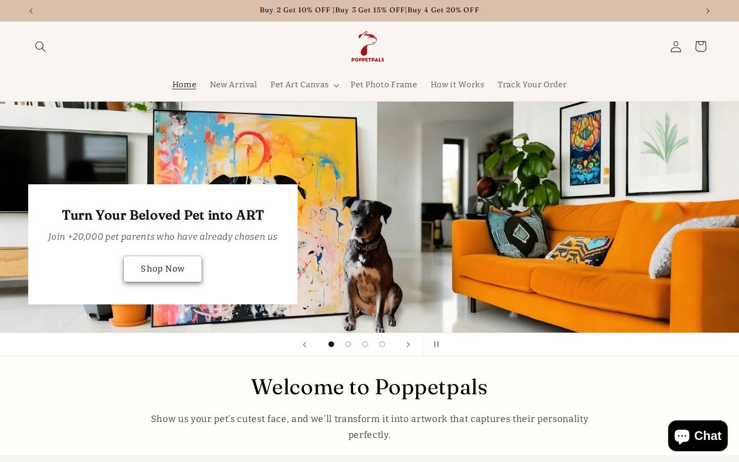 Poppetpals homepage screenshot
