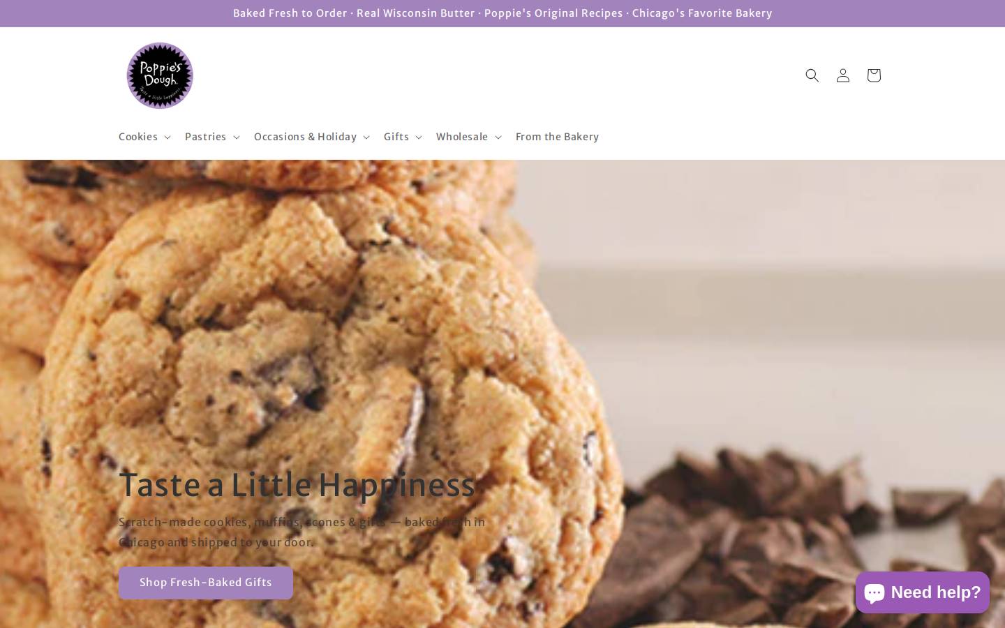 poppiesbakeshop.com homepage screenshot