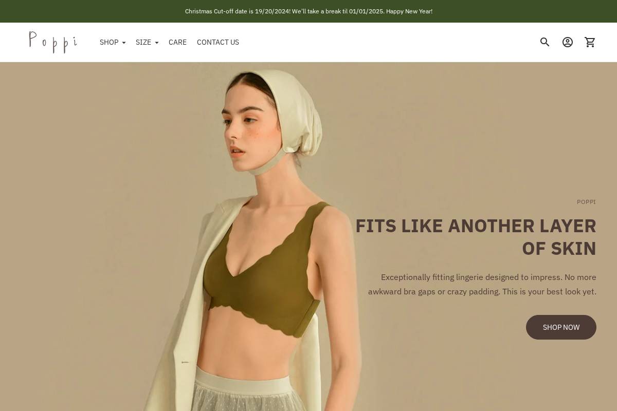 poppilingerie.com homepage screenshot