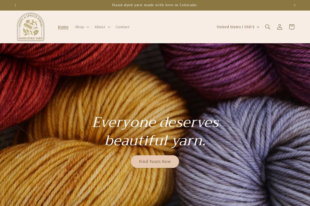 Poppy + Spruce Fibers homepage screenshot
