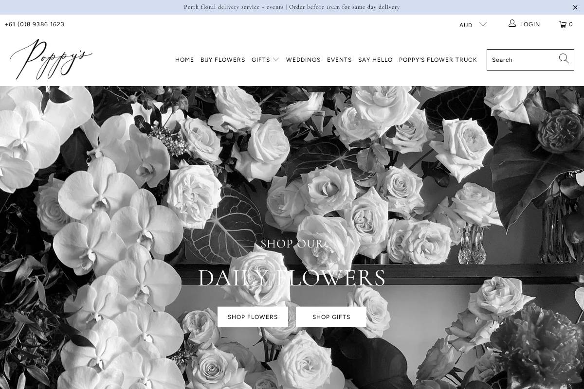 poppysflowers.com.au homepage screenshot