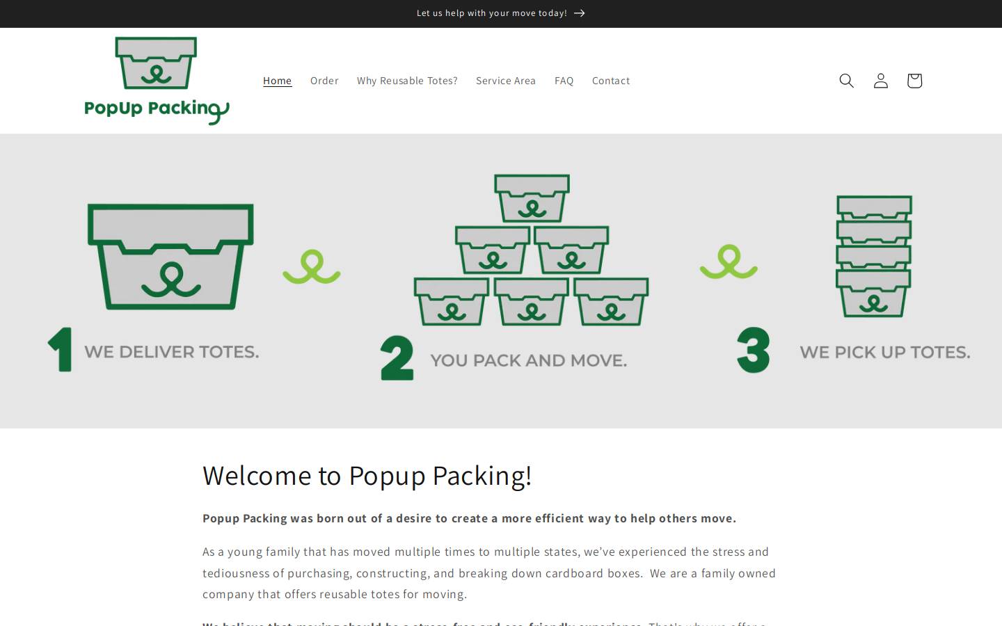 popuppacking.com homepage screenshot