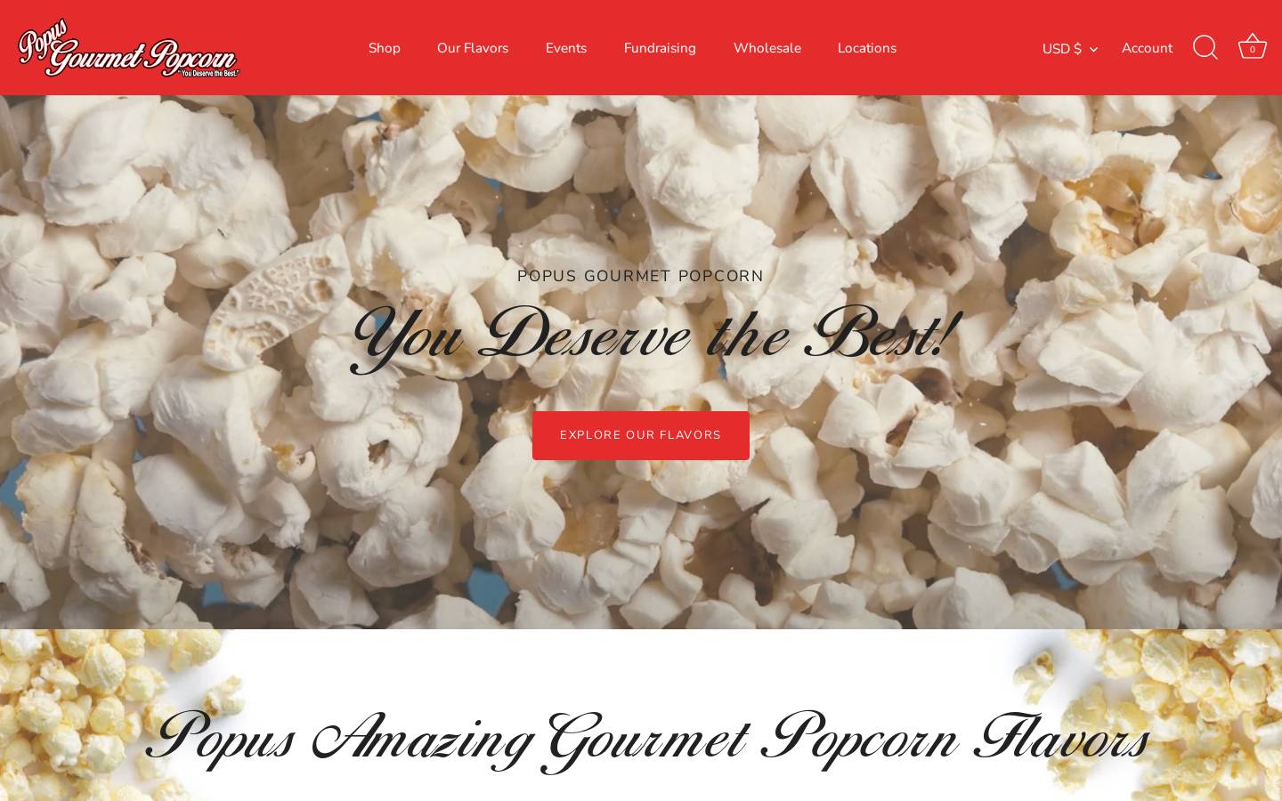 popusgourmetpopcorn.com homepage screenshot