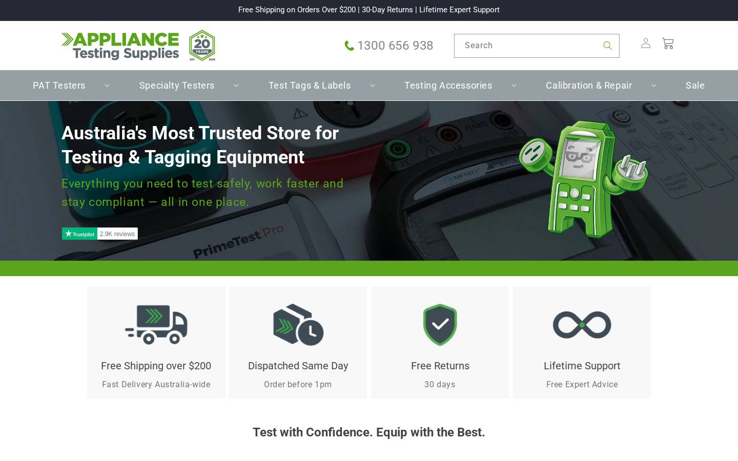 Appliance Testing Supplies homepage screenshot
