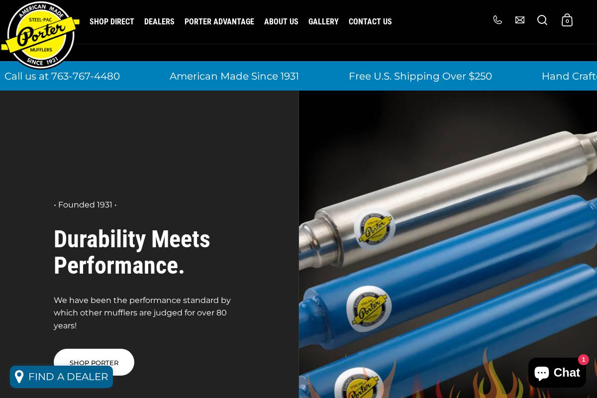 portermufflers.com homepage screenshot