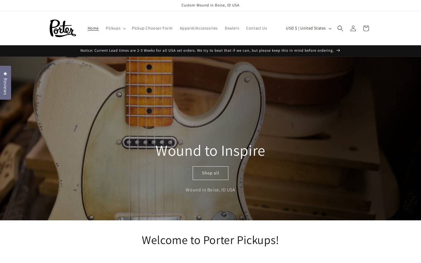 porterpickups.com homepage screenshot