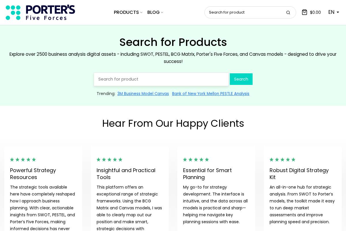 Porter's Five Forces homepage screenshot