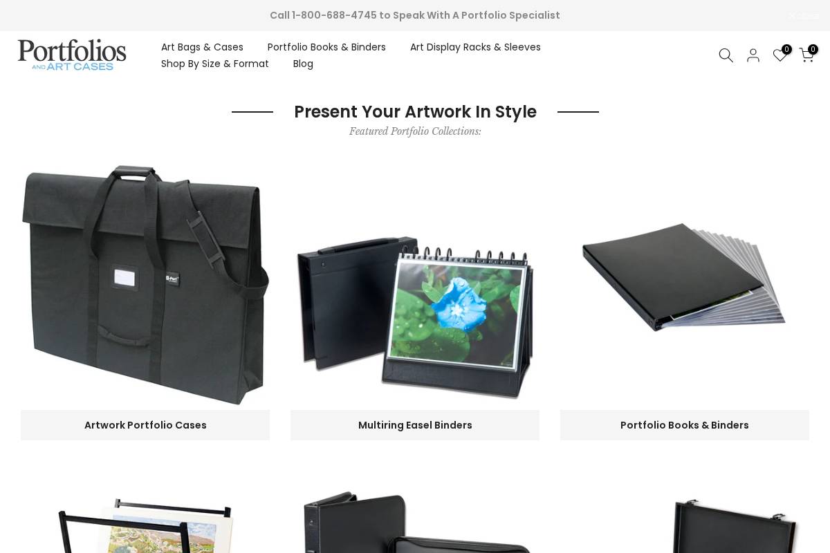 portfolios-and-art-cases.com homepage screenshot