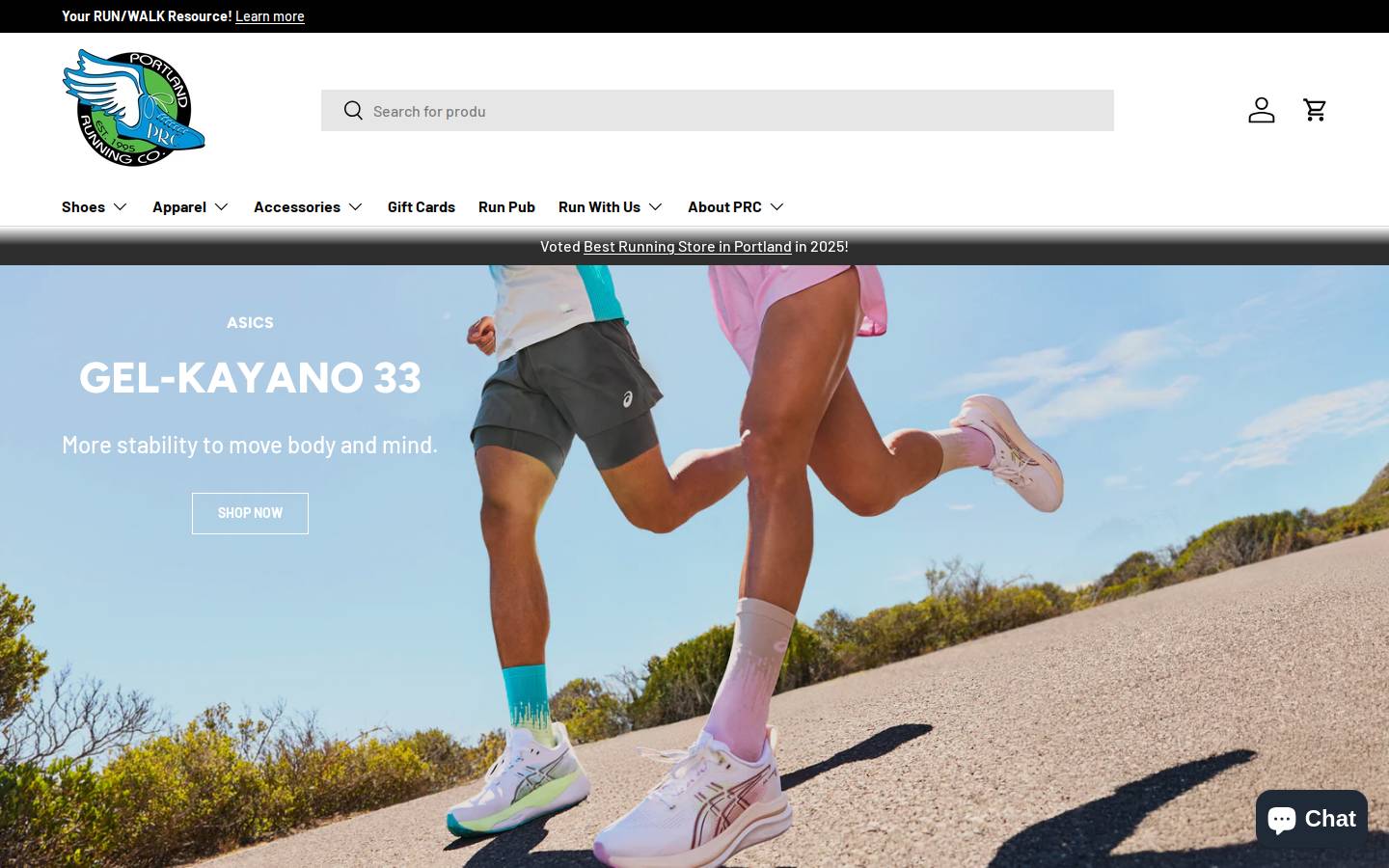 portlandrunningcompany.com homepage screenshot