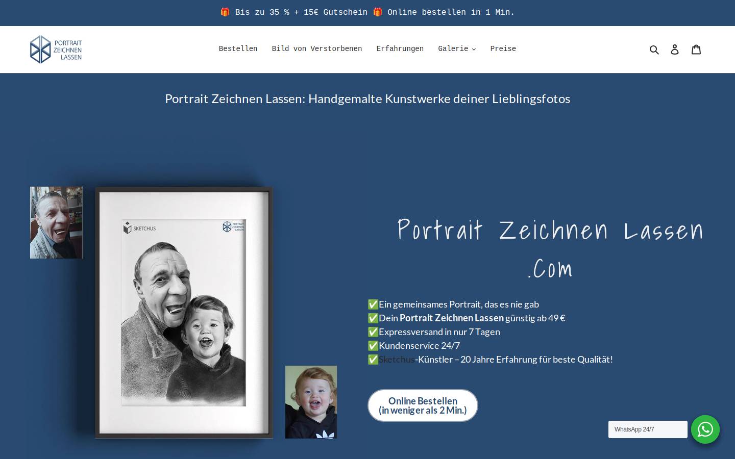 portraitzeichnenlassen.de homepage screenshot