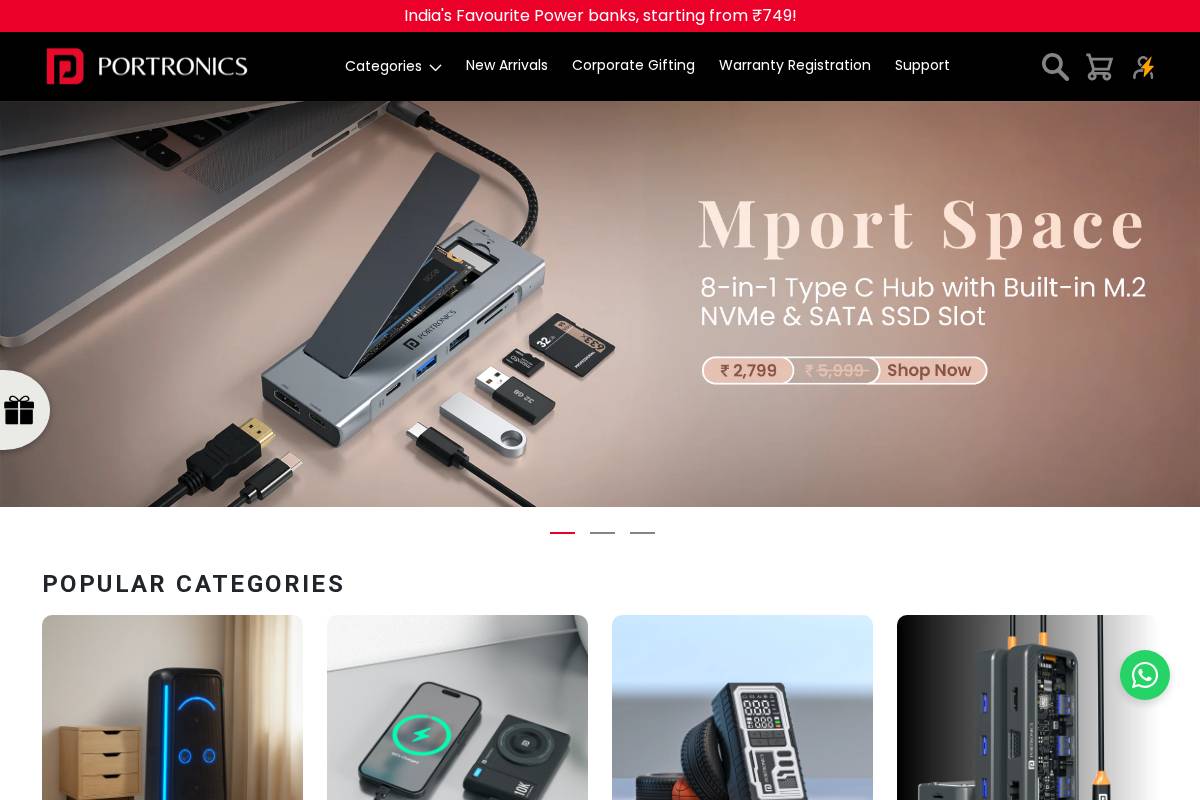 Portronics.com homepage screenshot