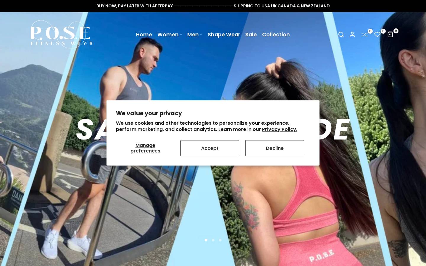 posefitnesswear.com.au homepage screenshot