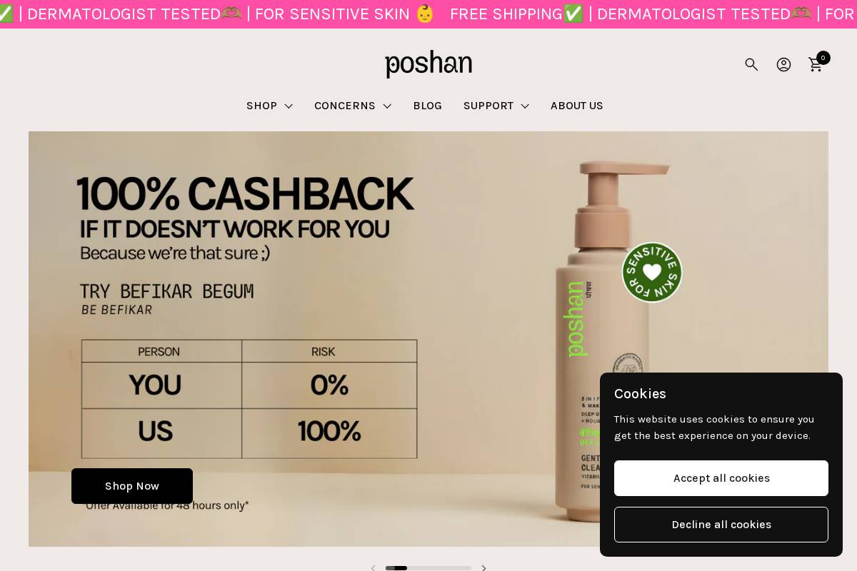 poshanskincare.com homepage screenshot