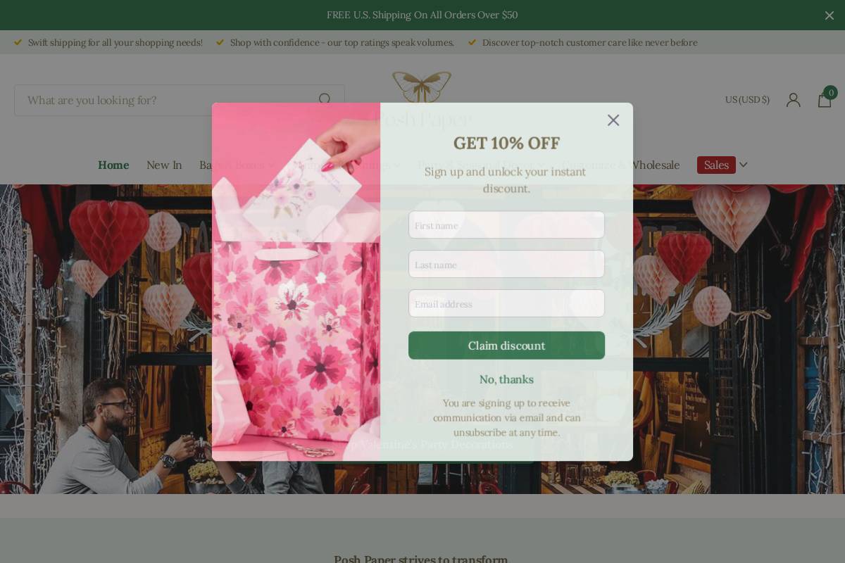 poshpaperwraps.com homepage screenshot