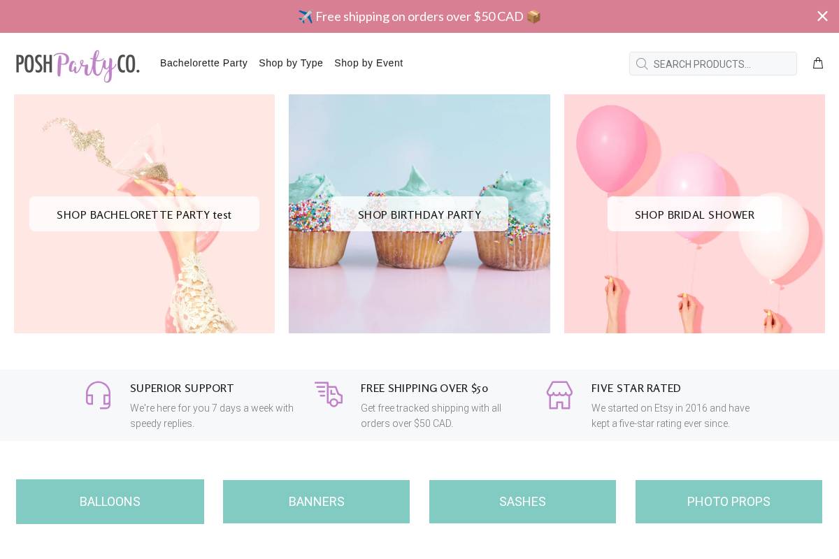 poshpartyco.com homepage screenshot