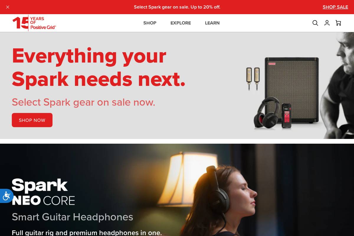 Positive Grid homepage screenshot