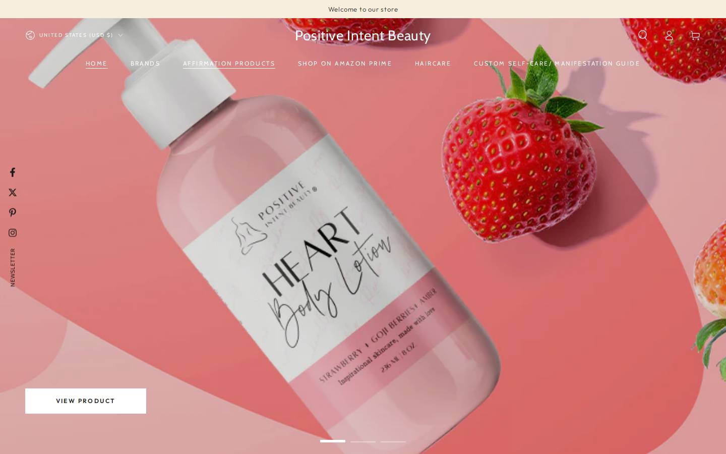 positiveintentbeauty.com homepage screenshot