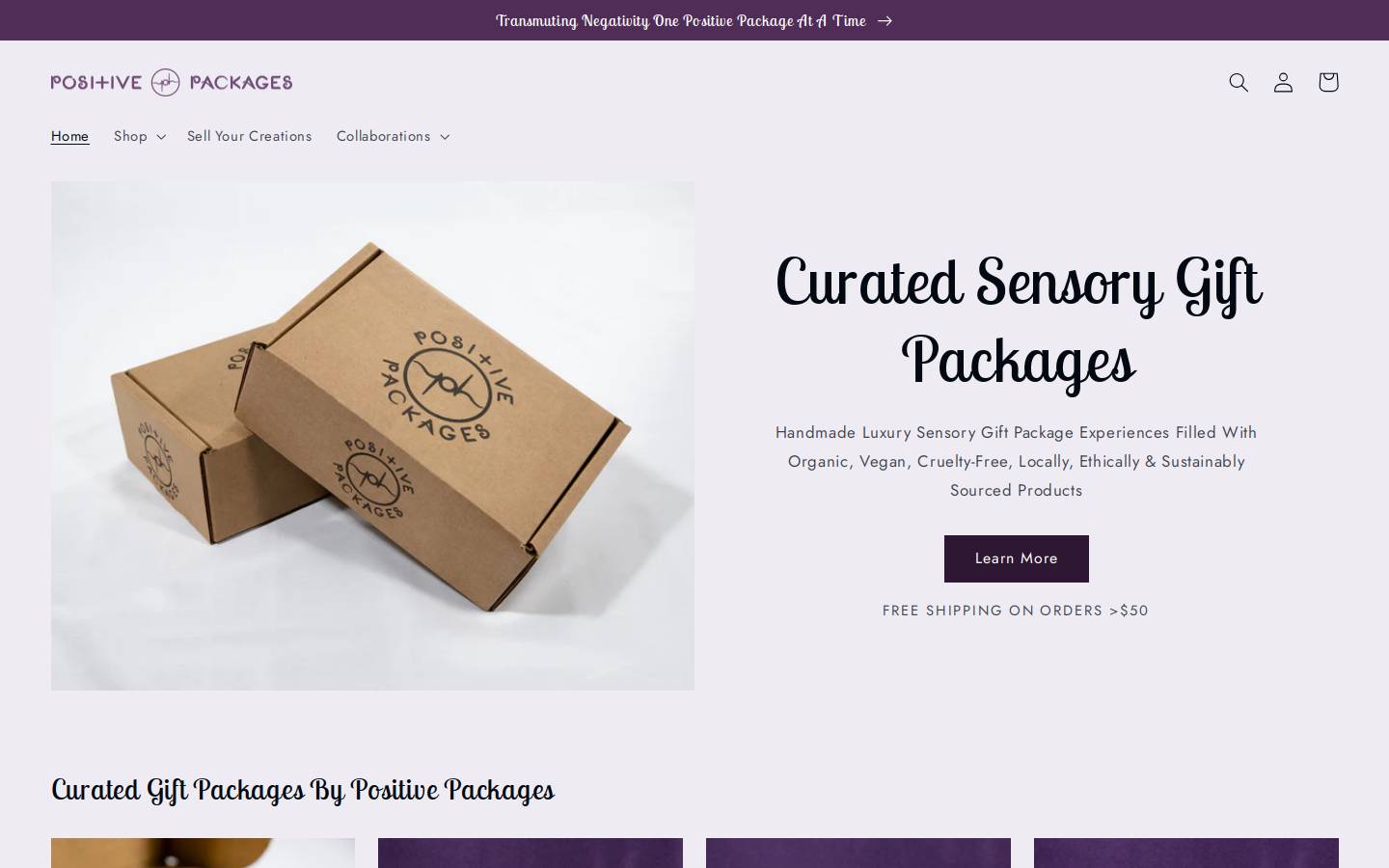 positivepackages.com homepage screenshot