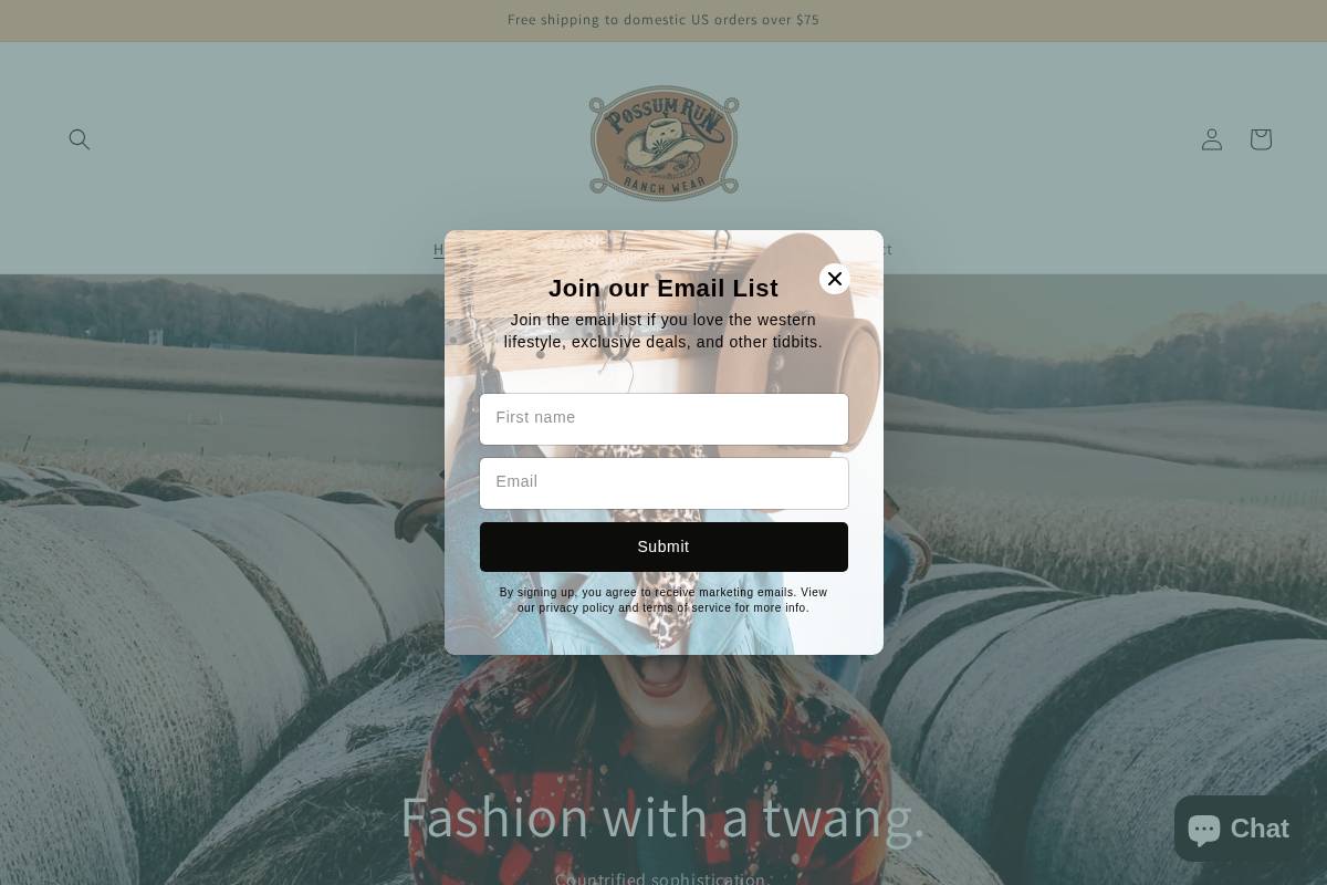 possumrunranchwear.com homepage screenshot