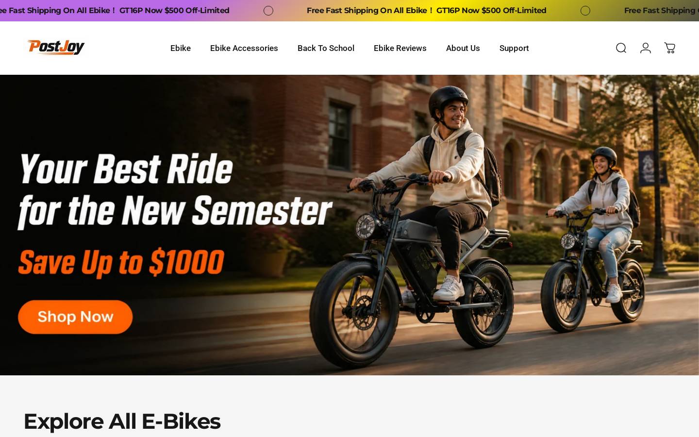 postjoyebike.com homepage screenshot