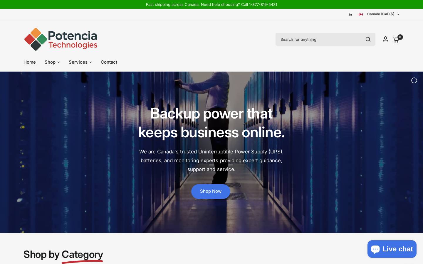 Potencia Technologies homepage screenshot