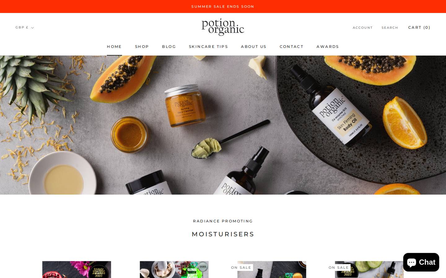 potionorganic.com homepage screenshot