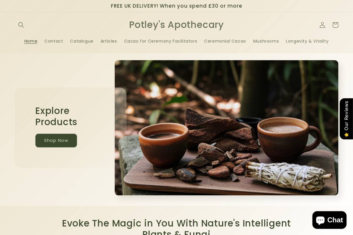 Potleys Apothecary homepage screenshot