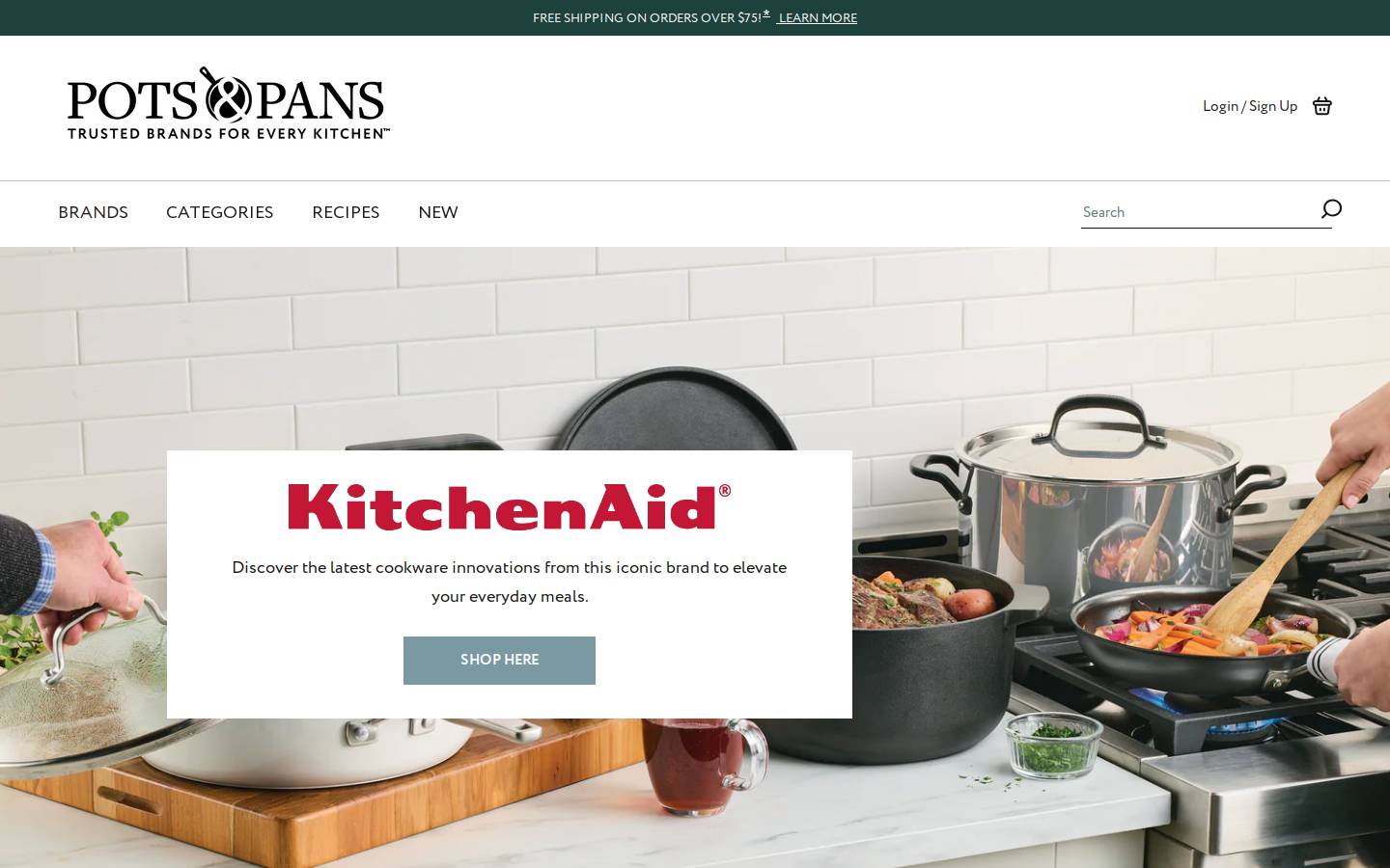 PotsandPans.com homepage screenshot