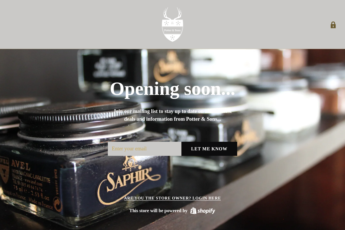 potterandsons.com homepage screenshot
