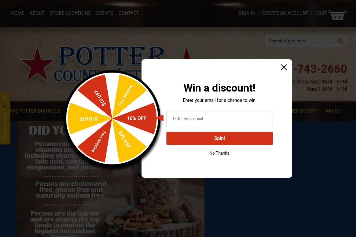 pottercountrystore.com homepage screenshot