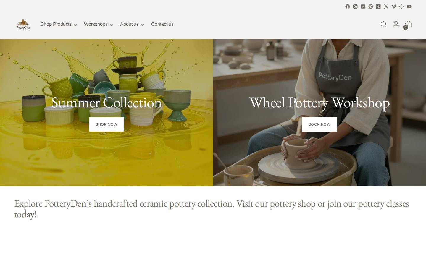 potteryden.com homepage screenshot