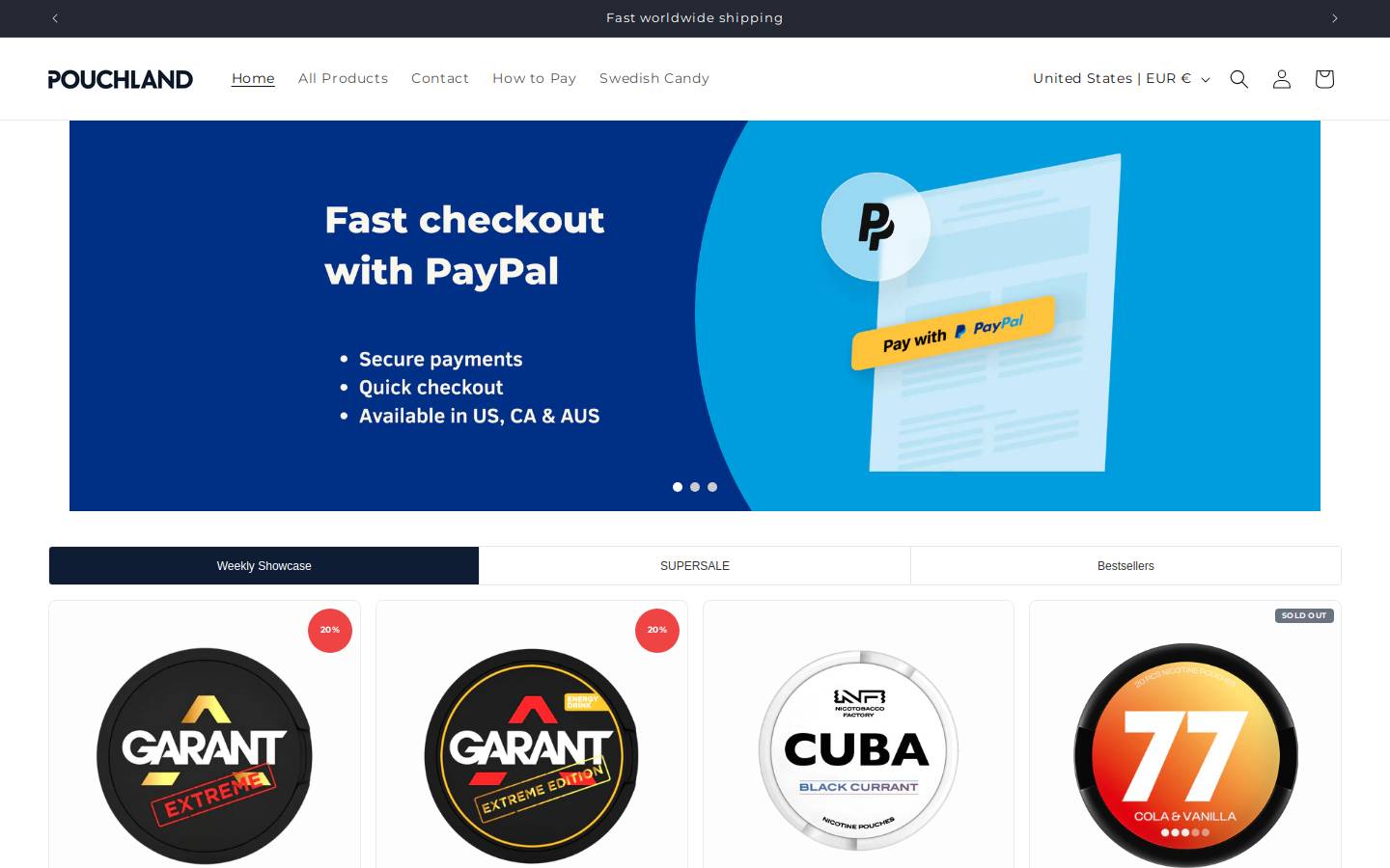 Pouchland homepage screenshot