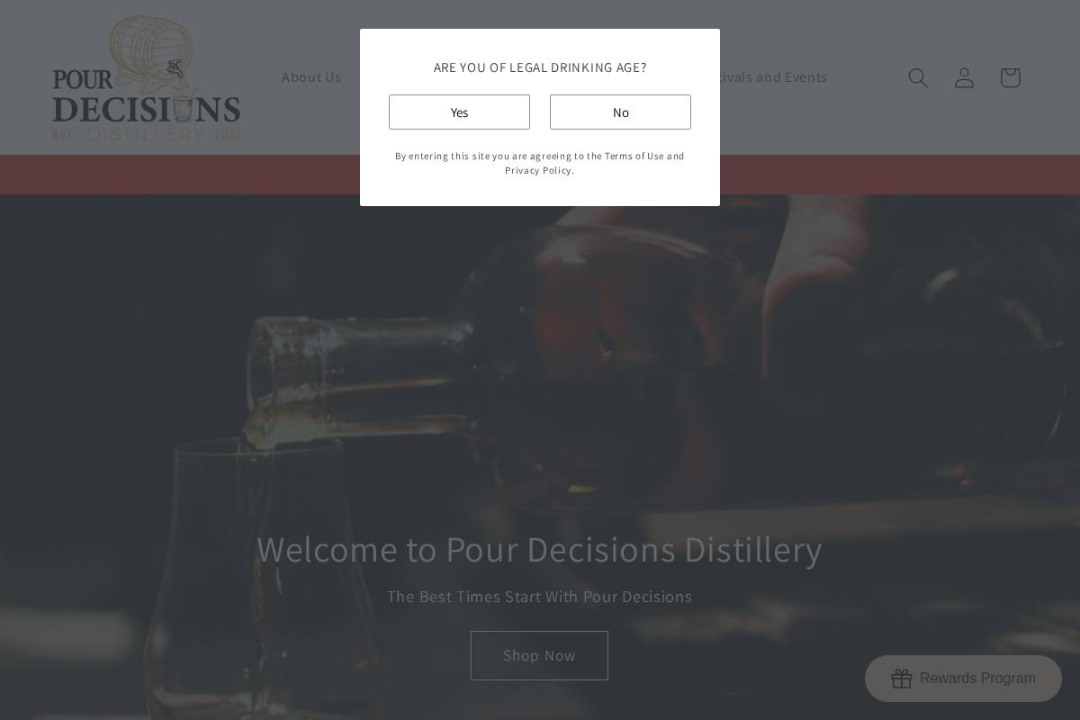 Pour Decisions Distillery homepage screenshot