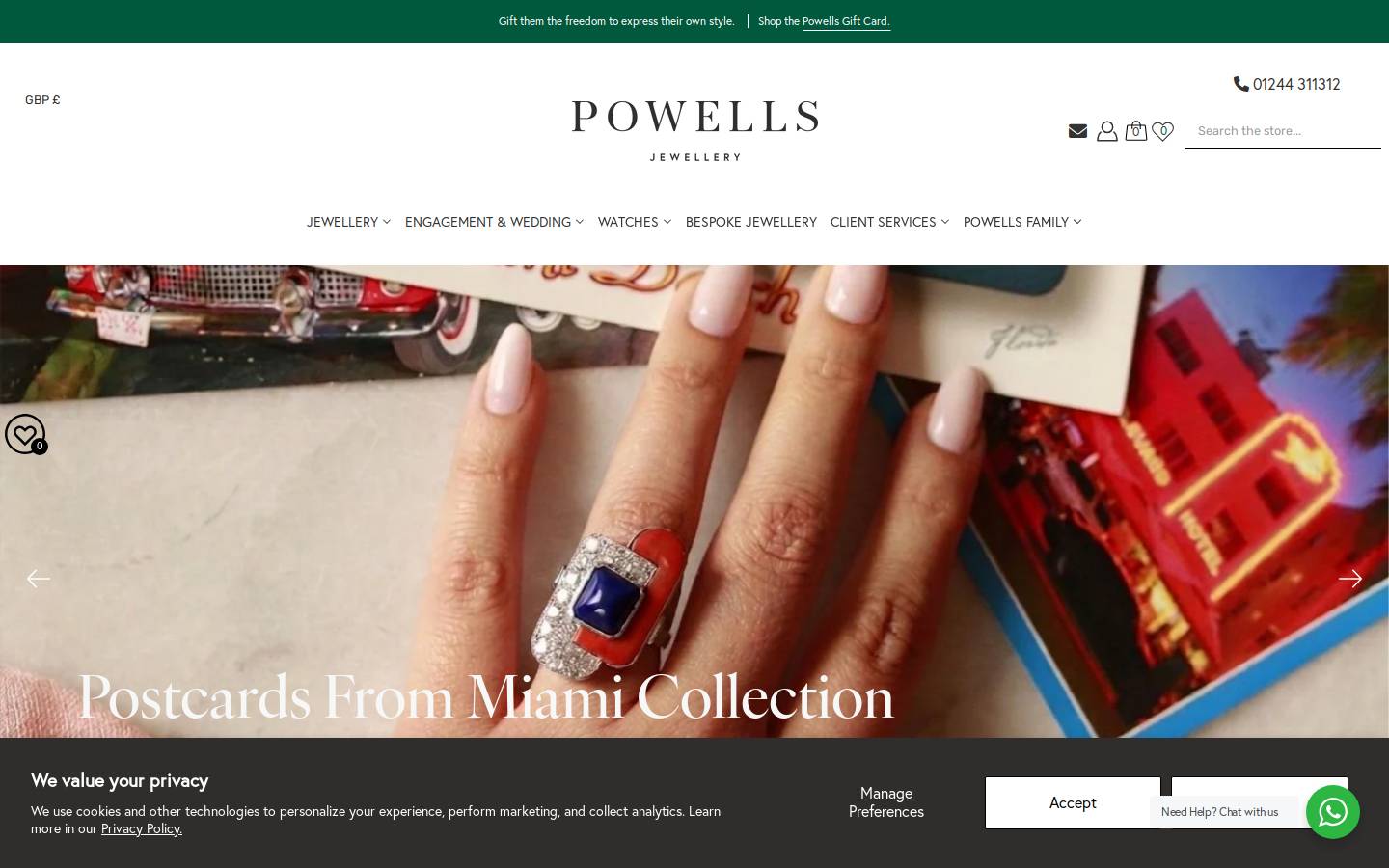 Powells Jewellery homepage screenshot