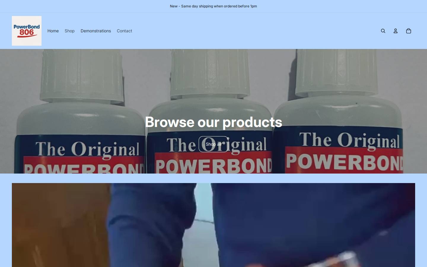 Powerbondglue homepage screenshot