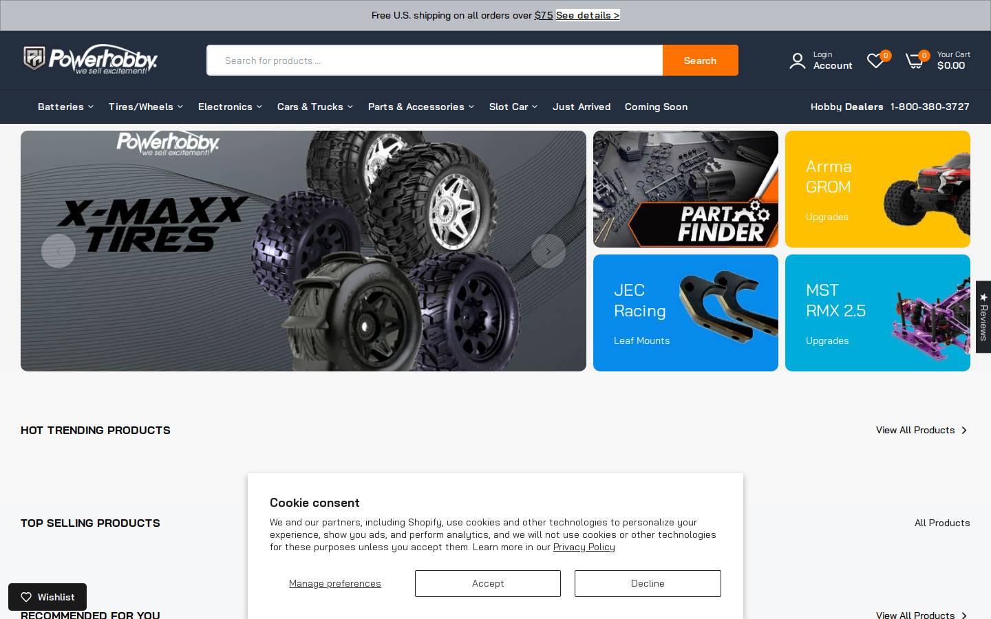 powerhobby.com homepage screenshot