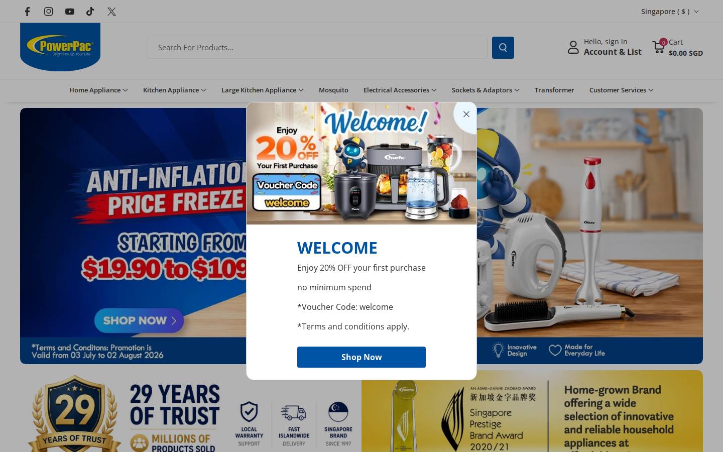PowerPac Home Appliances homepage screenshot