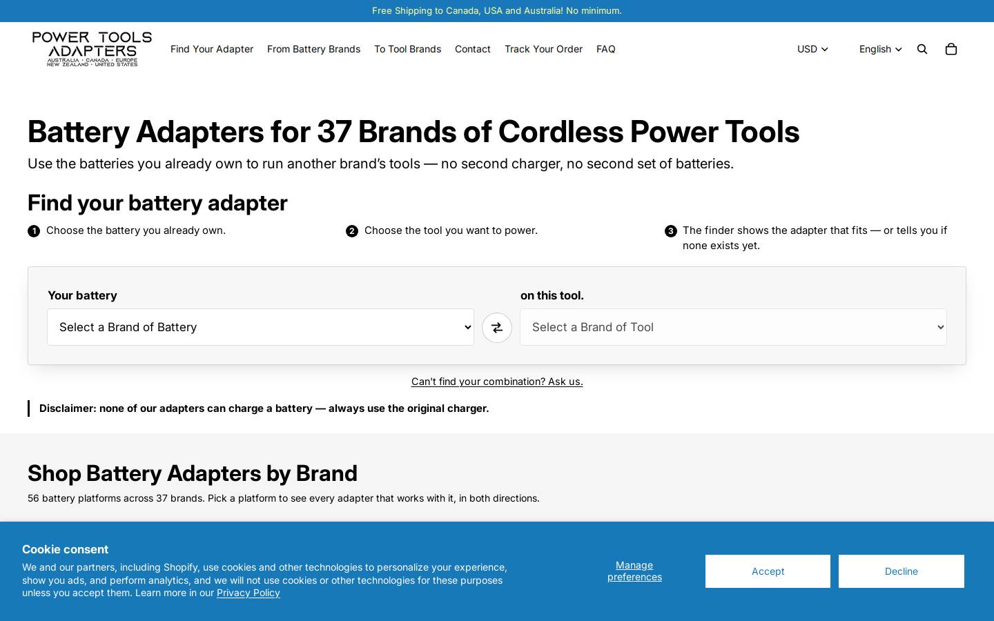 Powertoolsadapters homepage screenshot