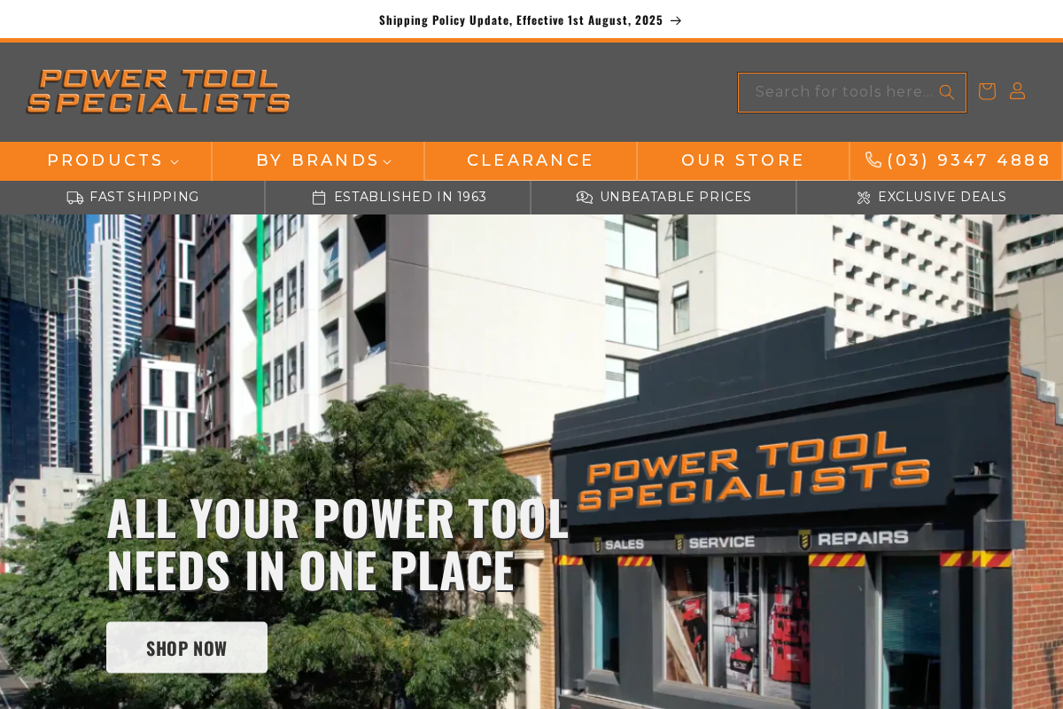 Power Tool Specialists homepage screenshot