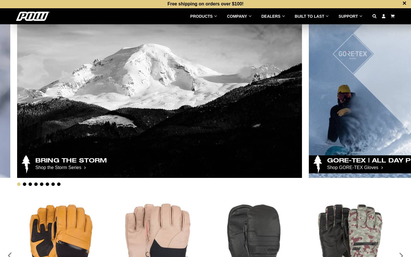 POW Gloves homepage screenshot