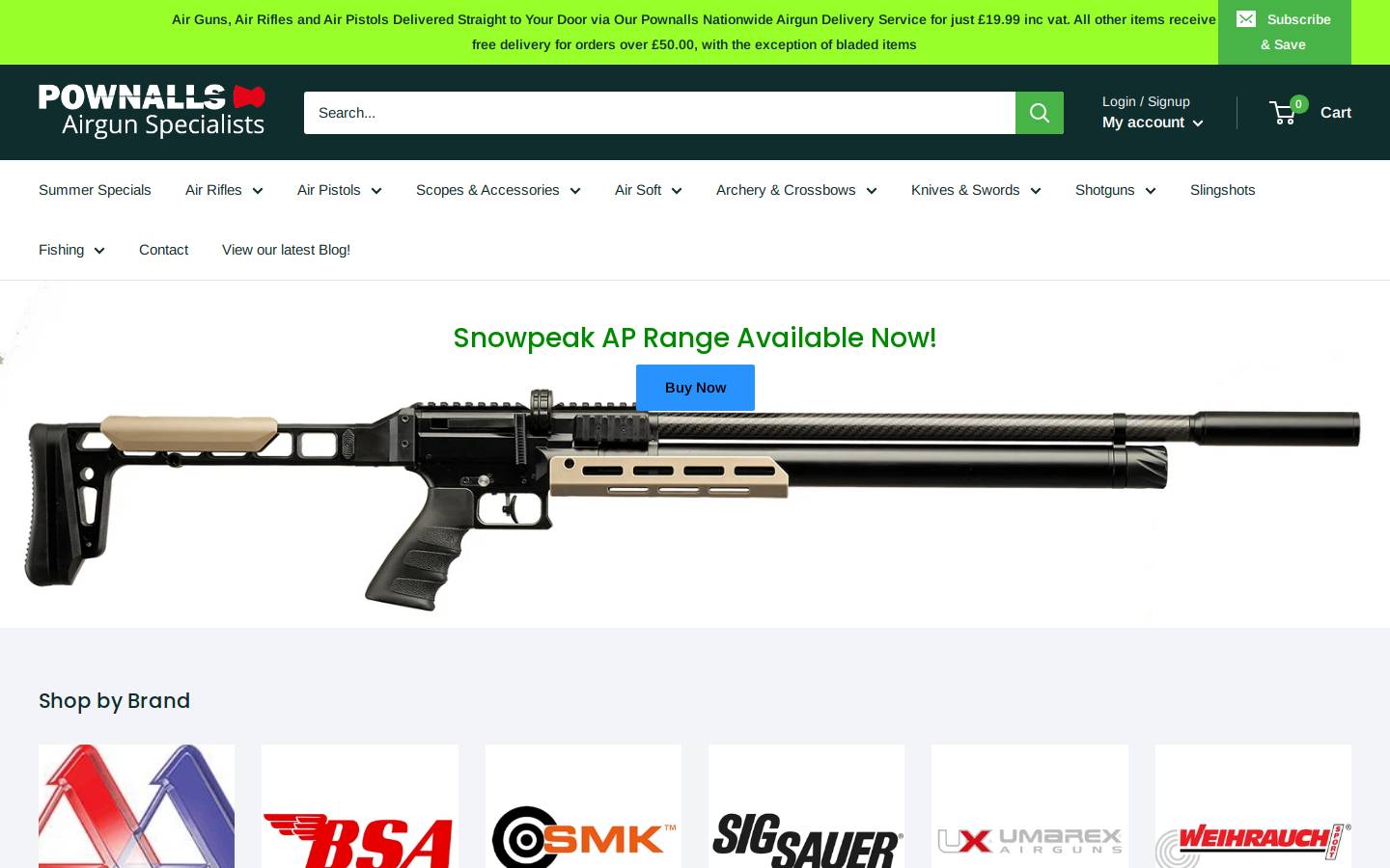 Pownall and Sons Airgun and Angling specialists homepage screenshot