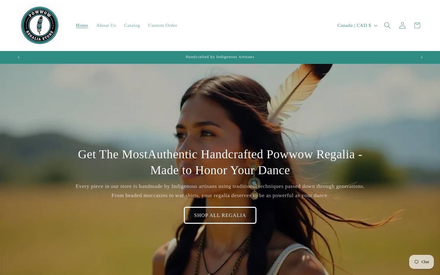 powwowregaliastore.com homepage screenshot