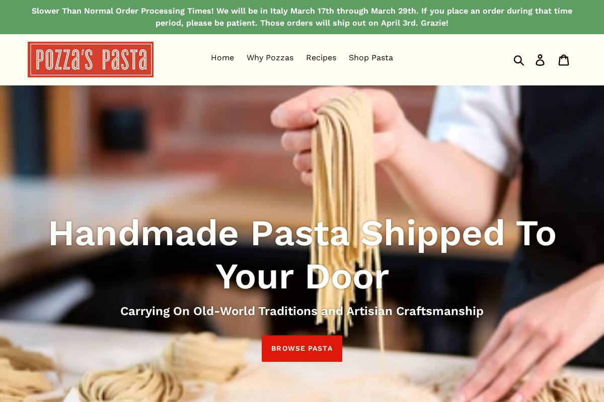 pozzas.com homepage screenshot