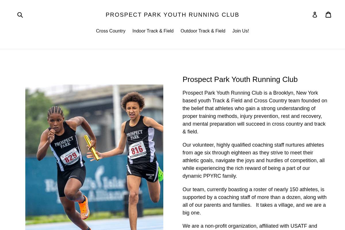 Prospect Park Youth Running Club homepage screenshot